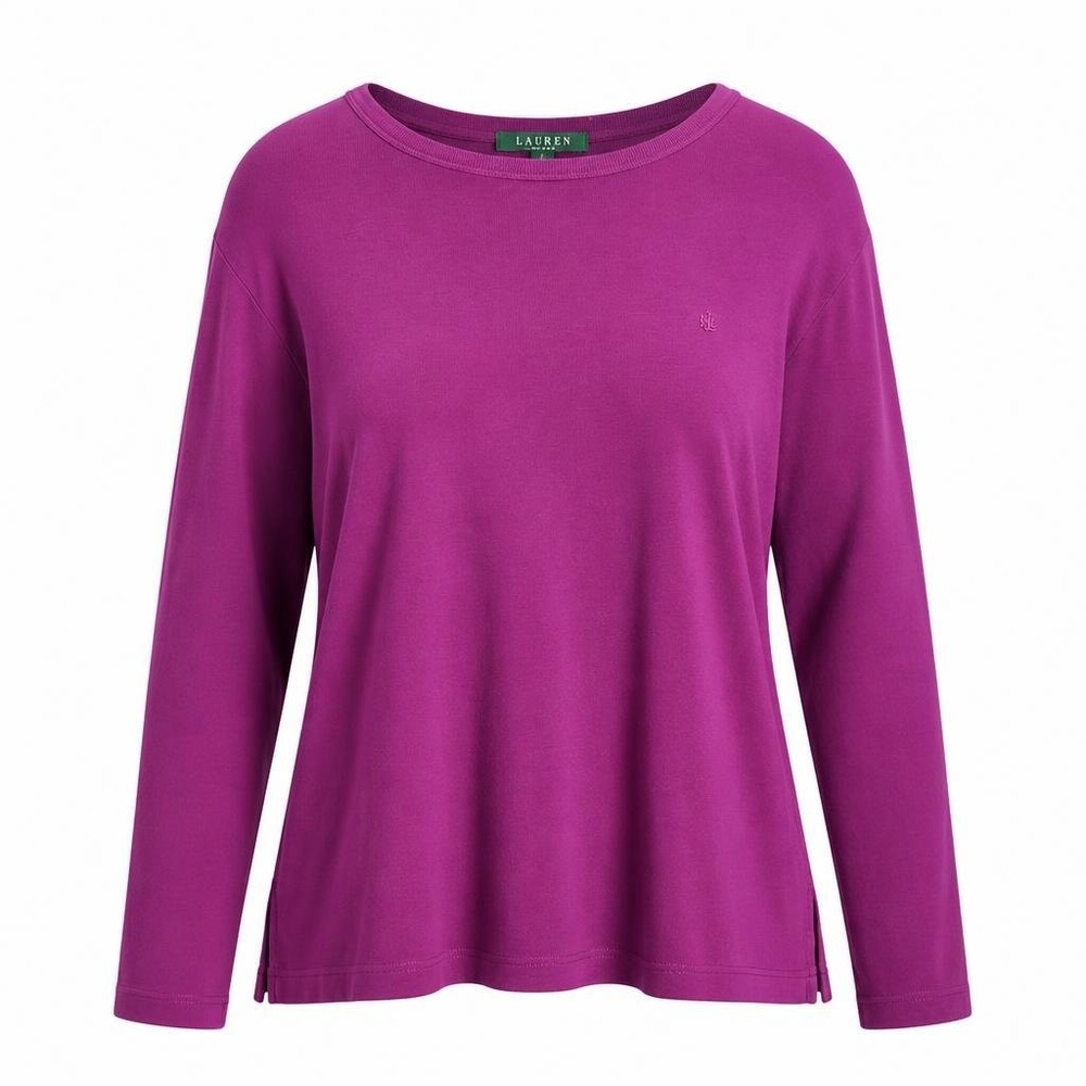 Ralph Lauren Top Womens 2X Purple LRL L/S Cotton Knit Crew Neck Preppy Casual